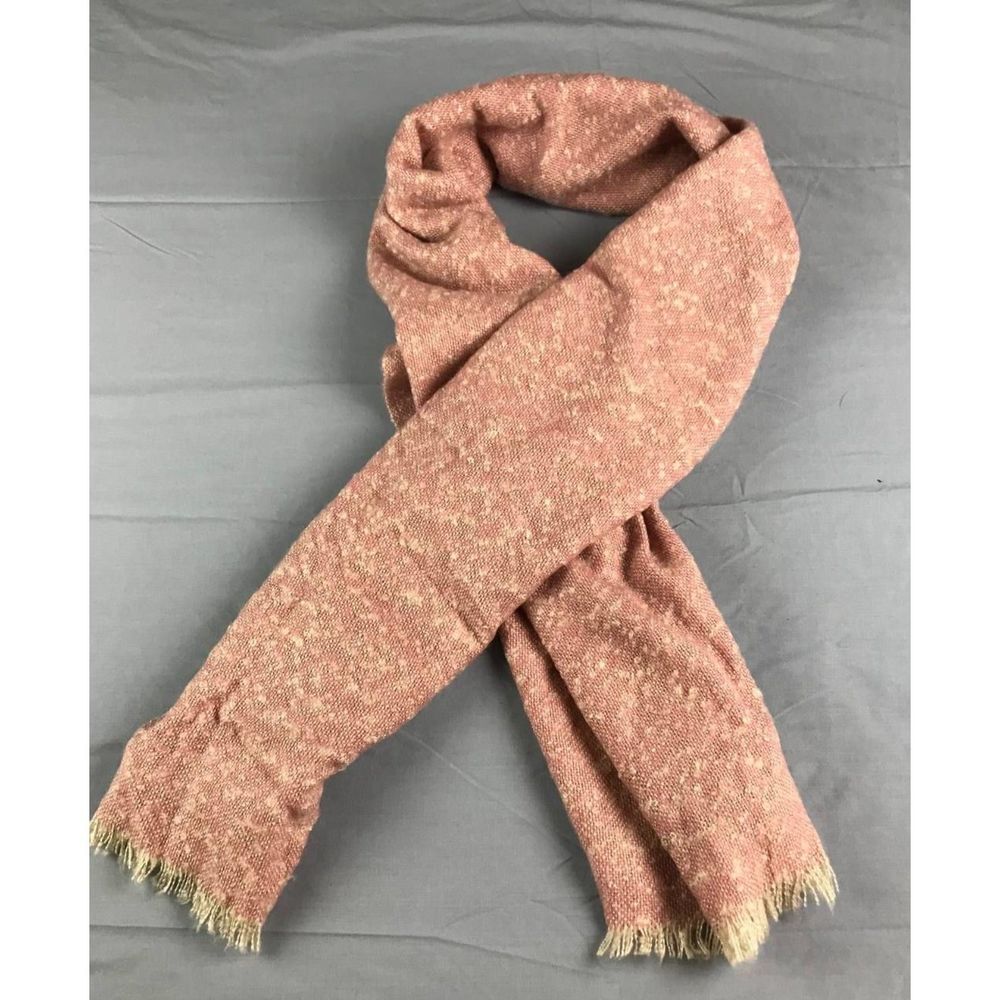 Passigatti Vintage Acrylic Long Fringe Scarf Wrap Pink 72" x 24.5" Knit Cozy